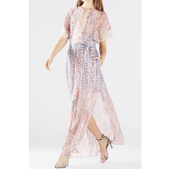 BCBGMAXAZRIA Christelle Printed Bell Sleeve Gown Silk Maxi 0 - Picture 7 of 15